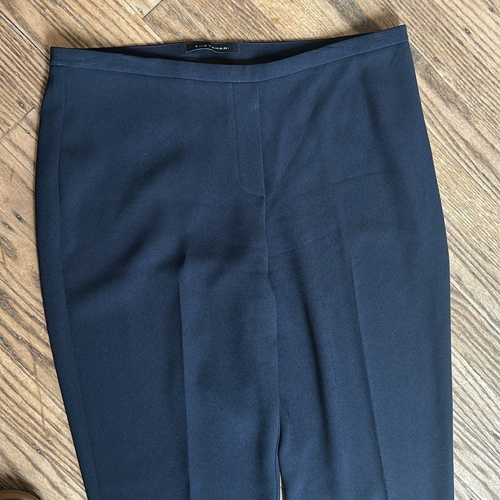 Ellie Tahari Slim Fit Flat Front Side Zipper crepeTrousers Pants Navy Blue 6 EUC - Picture 2 of 8